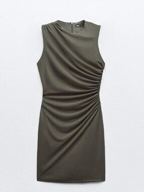Zara Women's Ruched Mini Dress Olive | Size: Small